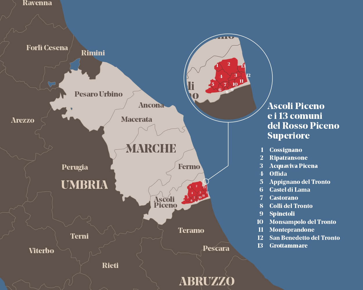 Area geografica di produzione del Rosso Piceno Doc Superiore